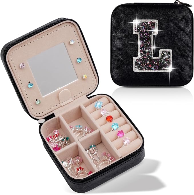 Uygafly Travel Jewelry Case - Personalized Jewelry Box for Women,Small Jewelry Organizer Cute Jewelry Organizers and Storage Aesthetic,Travel Essentials Birthday Gifts for Girls Women | Black,L by Uygafly