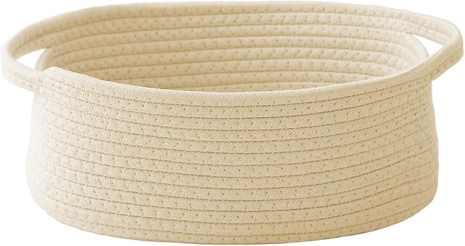 JMvicyroam Woven Basket,Small Rope Storage Bin with Handles & Ribbon Bag, Organizer for Shelves Closets,Gift Basket Empty for Birthday,Books,Dog Toys,Beige by JMvicyroam