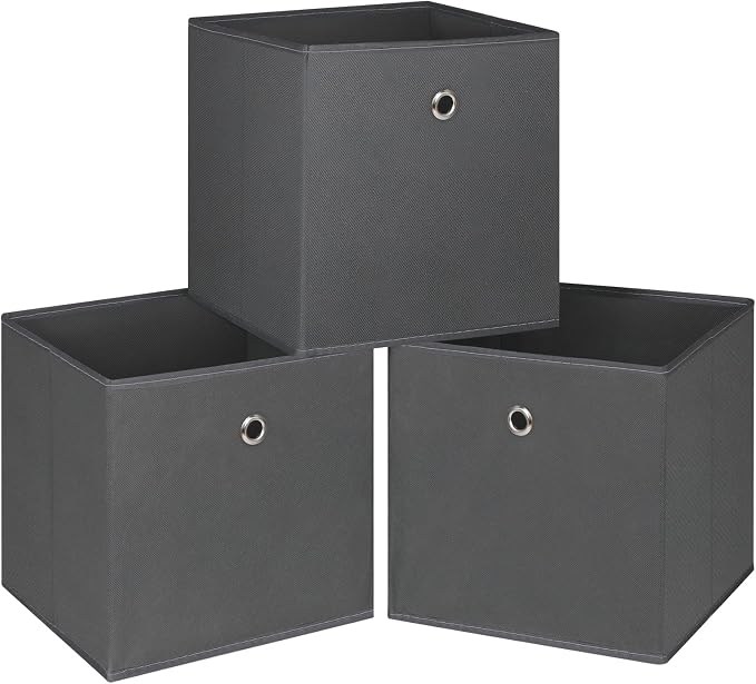 Foldable Storage Cubes Bins ,11 Inch Cloth Storage Cube Fabric Storage Box Cubes Organizer Baskets with Handles for Home Organizer Set of 3 (Grey) by NieEnjoy
