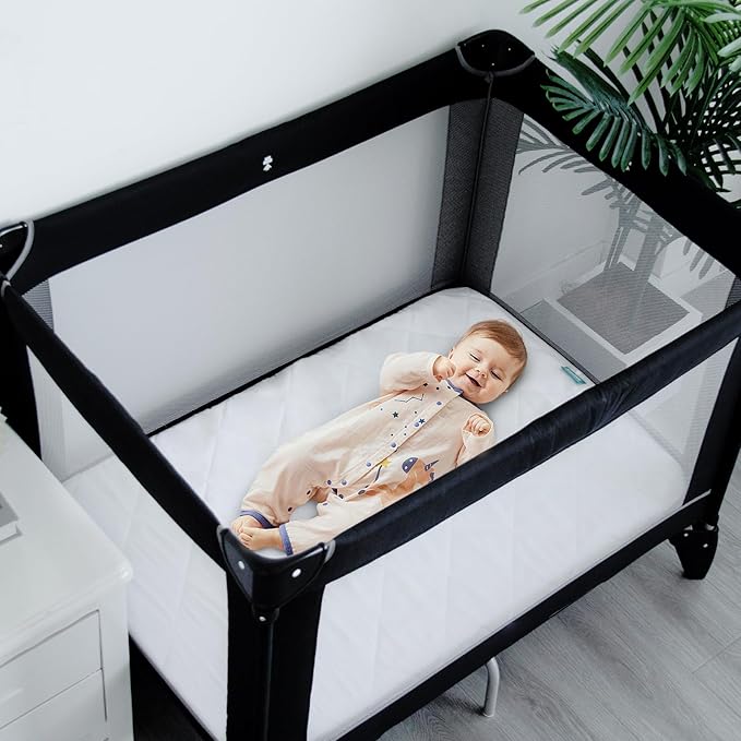 Pack and Play Sheets Fitted 2 Waterproof Mattress Protector Pad Cover Quilted Compatible with Graco Pack n Play & Dream On Me & Pamo Babe, Playpen/Playard 39" x 27" White