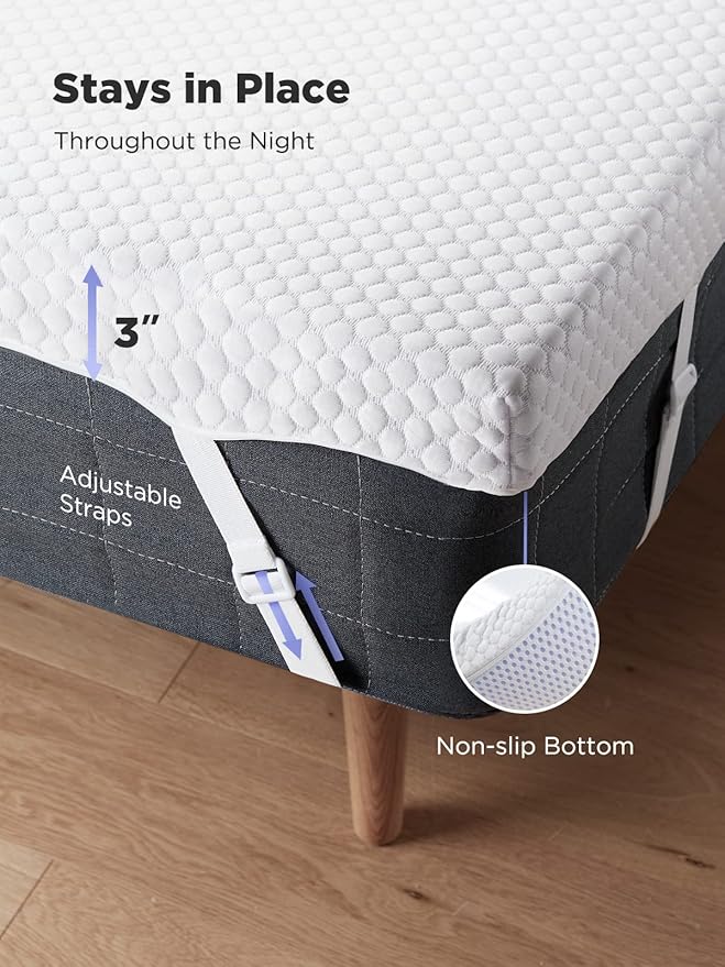 PERLECARE 3 Inch Mattress Topper Full XL - Gel Memory Foam for Pressure Relief, Premium Soft Cooling Sleep, Non-Slip Design with Removable & Washable Cover, CertiPUR-US Certified