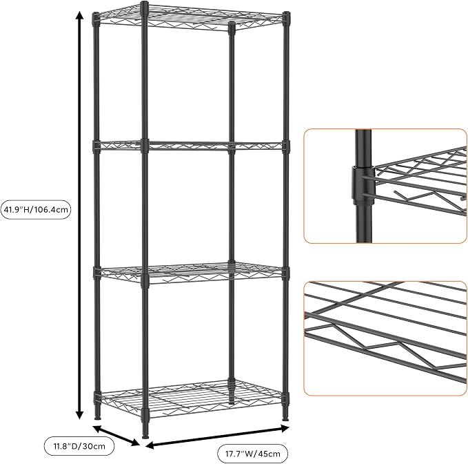 M MZG 4 Tiers Shelf Metal Storage Shelves Wire Rack Closet Organizers for Garage Kitchen Bathroom Laundry Black 11.8" D x 17.7" W x 41.9" H - Image 3