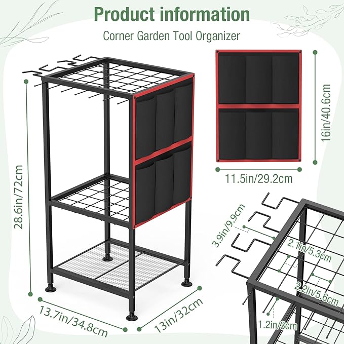 Garden Tool Organizer,Metal Yard Tool Organizer ,Holds 50 Long-Handled Tools/Rakes/Brooms,Side Garden Pocket ,Heavy Duty Steel Yard Tool Storage Rack for Garage,Shed, Outdoor - Image 2