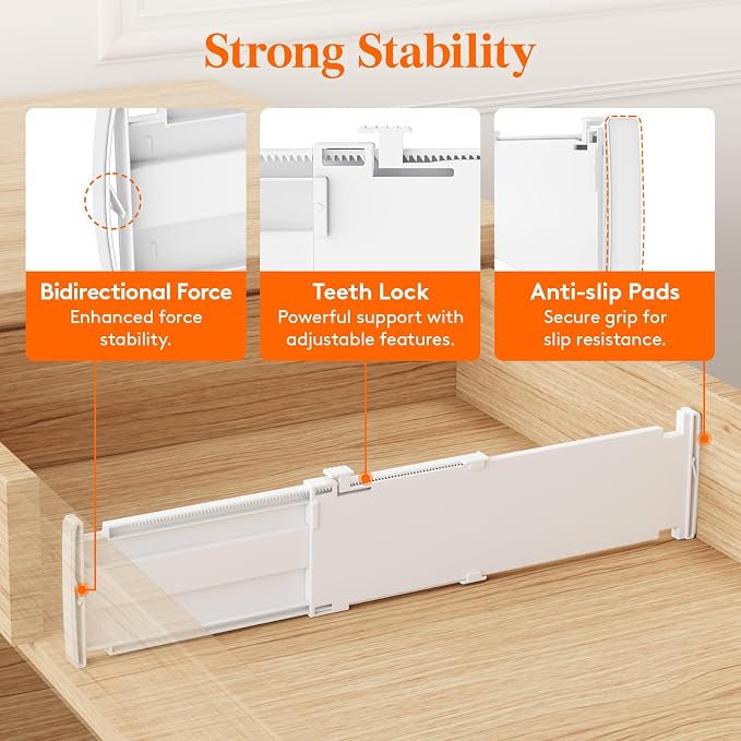Lifewit 4" Tall 9 Pack Drawer Dividers, 35-56.5cm/13.8-22.2" Expandable Drawer Divider for Clothes, Adjustable Dresser Drawer Organizers, Drawers Separators for Dresser/Bathroom/Closet/Kitchen White - Image 5