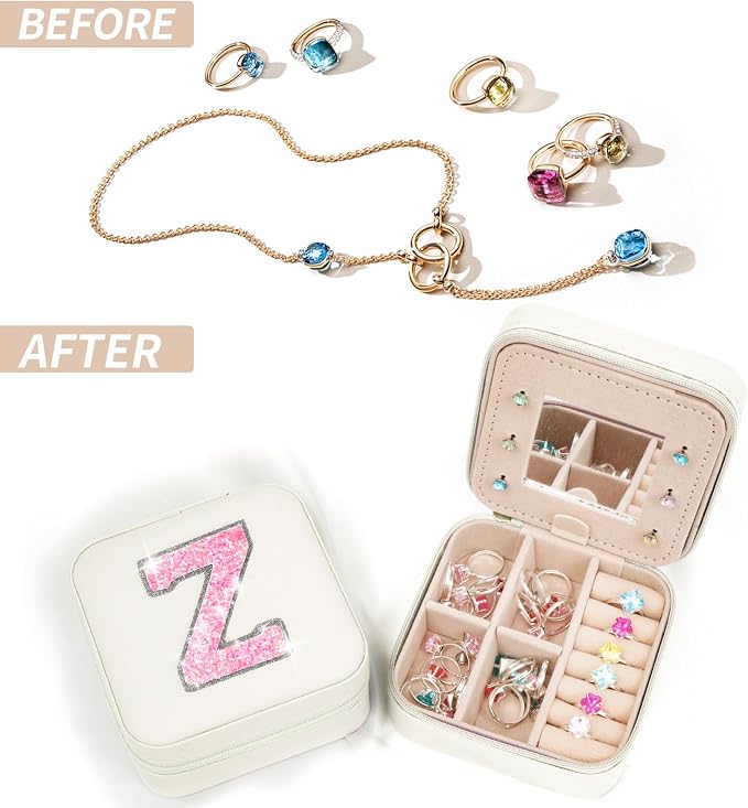 Uygafly Personalized Jewelry Case for Women Girls - Fashion Mini Jewelry Boxes - Trendy Travel Jewelry Organizer with Initials Letter - Teen Gifts | Cream,Z - Image 6