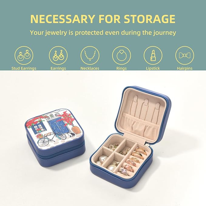 shunmei Mini Travel Jewelry Box,PU Leather Portable Jewelry Organizer Case,Art Accessories Storage Holder Boxes for Earring, Necklace, Rings, Bracelets (Two Cats) - Image 4