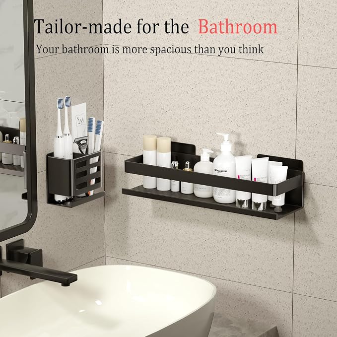 Shower Caddy 2 Pack - Bathroom Shower Shelf Rust-Proof Aluminum Adhesive Installation No Drilling Required, Suitable for Bathroom Storage and Home Decoration - Image 3