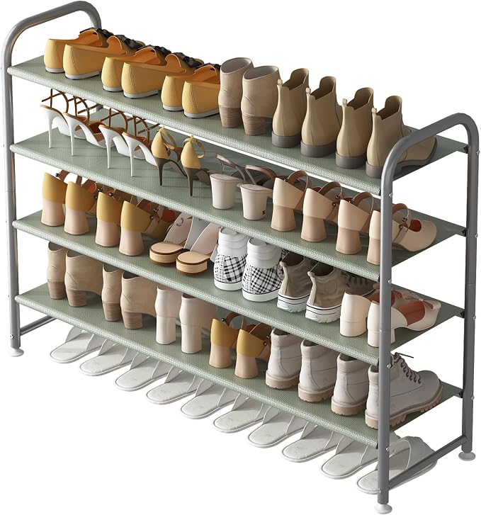 INGIORDAR Shoe Rack 4 Tier Long Storage Organizer Wide Metal Shoe Shelf for Closet Entryway Grey by INGIORDAR
