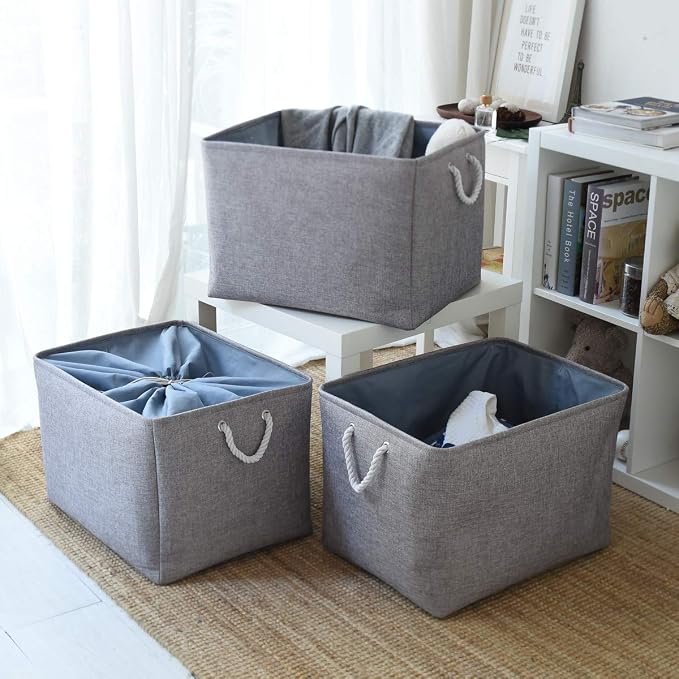 TheWarmHome Fabric Storage Bins Baskets for Organizing, Large Sturdy Storage Basket W/Handles, Decorative Foldable Storage Baskets for Shelves Closet Nursery Toy (X Large - 3 Pack 17.7L×13.8W×9.8H) - Image 7