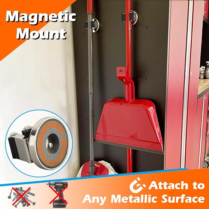MUTUACTOR Magnetic Broom Holder,Anti-broken Broom and Mop Tool Holder,2PCS Adjustable Magnet Holder Broom Mop Clip with 360 Swivel Rack for Hanging in Metal Door Refrigerators Washer Machine - Image 3