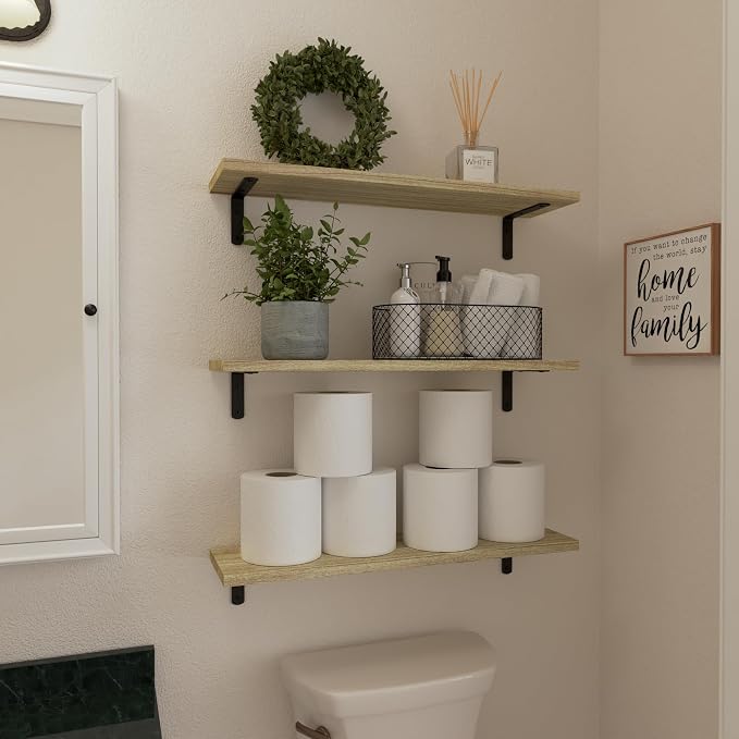 WOPITUES Wood Floating Shelves Set of 6, 24 inch Long Floating Shelves for Wall Decor, Farmhouse Shelf for Bedroom, Bathroom Storage Shelves, Book Shelves for Living Room - Rustic Brown - Image 4