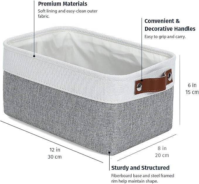 OrganiHaus Small Fabric Storage Baskets 6 Pack, 12x8in Cloth Storage Bins for Shelves, Small Baskets for Organizing Pantry Closet, Canvas Shelf Baskets, Gray/Off-White - Image 2