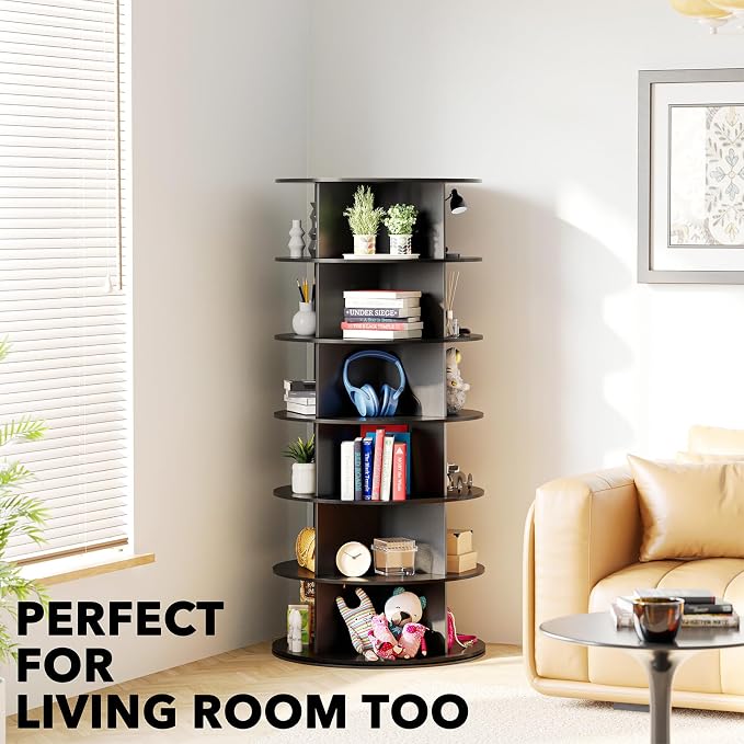 SpaceAid 6 Tier Rotating Shoe Rack Tower, Spinning Shoe Display Lazy Susan, Revolving 360 Shoe Rack Storage Round Carousel, Vertical Handbag Rotate Shoes Closet Organization (6-Tier Black) - Image 6