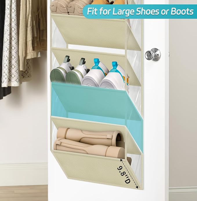 AOODA 10 Tier Clear Over the Door Shoe Organizer Storage, Deep Pockets Large Hanging Shoe Rack for Closet Door, Fit 20 Pairs Shoe Holder Hanger for Sneakers, Boots (Deep beige) - Image 4