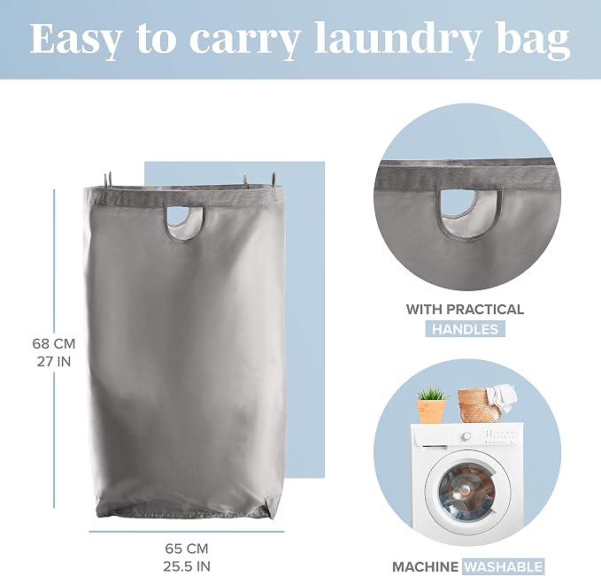 LONBET Laundry Basket with Lid, Made from Breathable Fabric | Aesthetic Clothes Hampers for Laundry with Side Handles & Sturdy Bamboo Frame (26 Gallons - Single, Gray) - Image 7