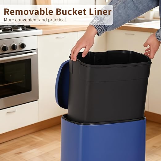 PayLessHere Stainless Steel Trash Can with Lid - Removable Inner Bucket, Foot Pedal Soft Close for Office, Home, Kitchen Garbage Bin (Deep Blue, 13 G) - Image 5