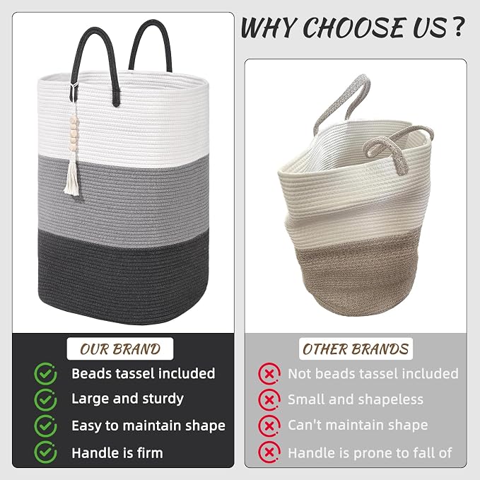 Woven Laundry Basket for Clothes,100 L Large Rectangle Laundry Hampers with Beads Tassel, Nursery Storage Basket for Toys, Tall Dirty Clothes Hamper for Bedroom Aesthetic, Laundry Room Organization - Image 4