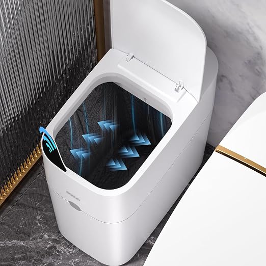 MOPUP Bathroom Trash Can, Automatic Bagging Garbage Can, 3.5 Gallon Slim Smart Small Plastic Trash Bin, Narrow Motion Sensor Trash Can for Bedroom, Office White by MOPUP