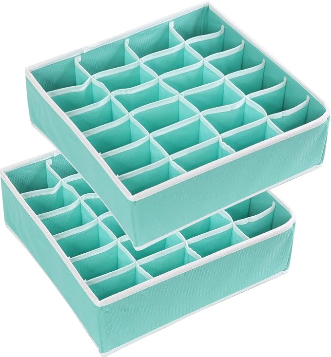 Simple Houseware 2 Pack Closet Sock Organizer, 24 Cell Drawer Divider, Turquoise - Image 3