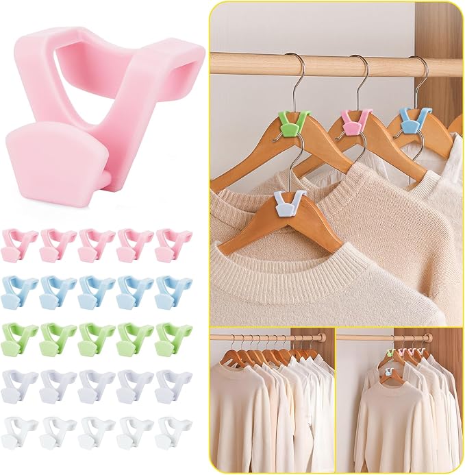 HOUSE DAY Closet Organizers and Storage 60 Pack, Space Saving Hanger, College Dorm Essentials for Girls, Multicolored Clothes Hangers Connectors, Dorm Rooms Space Saver Multicolored by HOUSEDAY