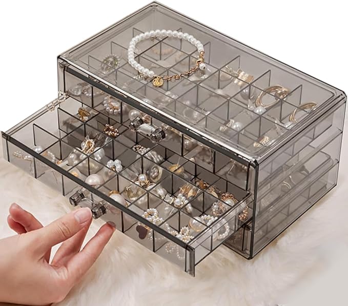 Earring Storage Box Organizer 3 Drawers Acrylic Jewelry Storage Box Holder Transparent Jewelry Display Stand with 72 Cells Gift for Women Girls by Yutaowh