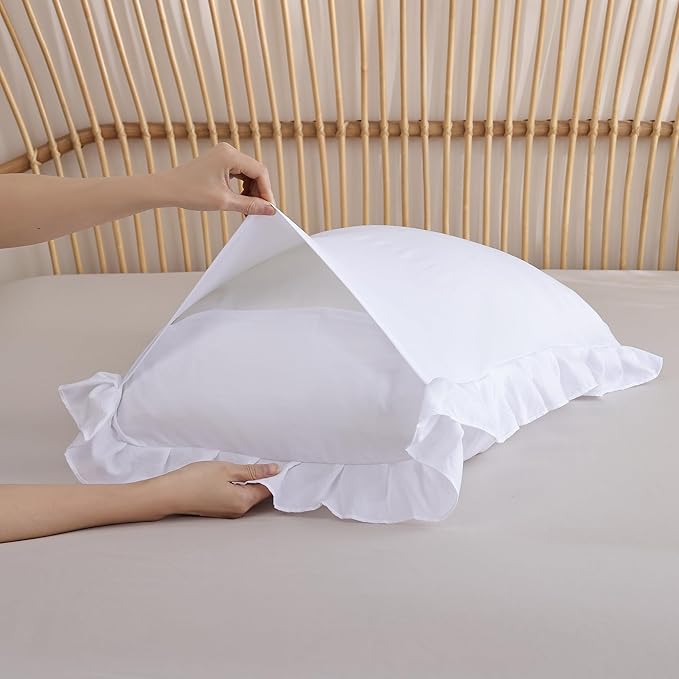 JANZAA Twin Comforter Set White Comforter Ruffled Comforter Set Soft Twin Size Bed Set Vintage Farmhouse Bed Comforter Set Fluffy Shabby Chic Bedding with 1 Pillowcase