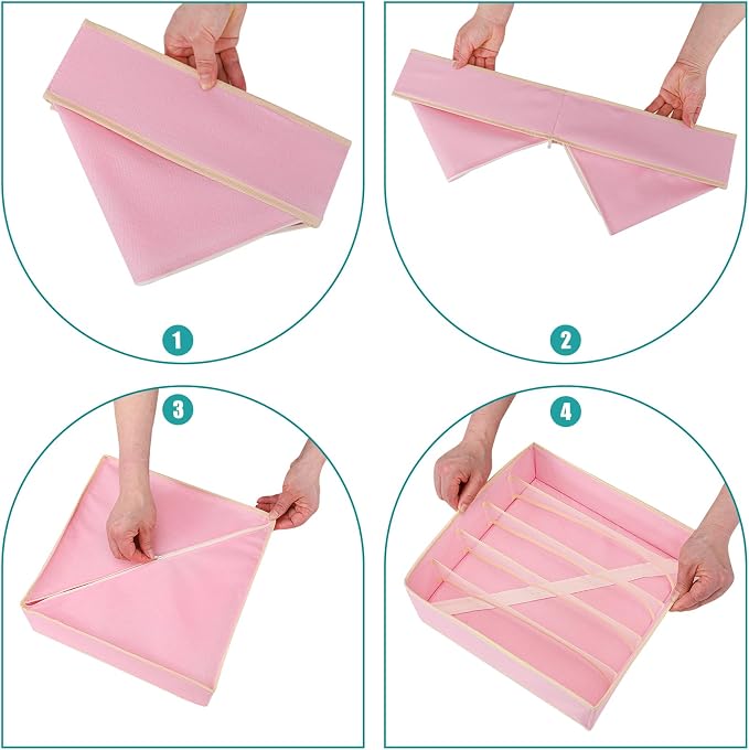 Drawer under Cabinet Clothes Organizer 5 Cell Foldable Storage Cubes Underwear Drawer Organizer Dividers Storage Boxes for Bra, Underwear（Pink） - Image 5