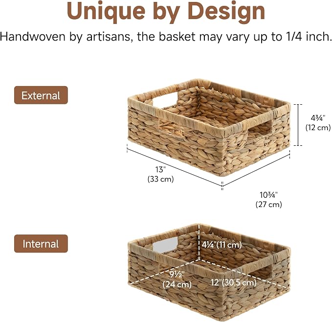 StorageWorks Pantry Baskets, Wicker Storage Baskets for Organizing, Shelves, Pantry Organizers and Storage, Water Hyacinth, 13"L x 10¼"W x 4 ¾"H - Image 2