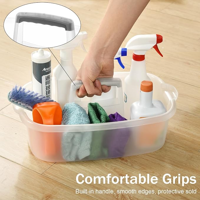 ALINK Plastic Cleaning Storage Caddy with Handle, Large Shower Caddy Basket Organizer for Dorm, Bathroom, Tool, Garden, Kitchen, Cleaning Supplies - Clear - Image 3