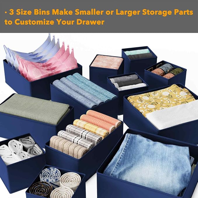SpaceAid Drawer Organizer for Clothes, 12 Pack Dresser Drawer Organizer Bins, Closet Organizers and Storage Dividers for Clothing, Underwears, Socks (Blue) - Image 5