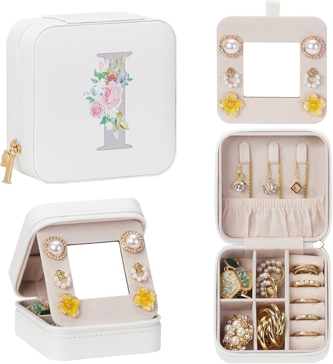 Enthralite Travel Jewelry Box for Girls: Traveling Jewelry Case Gift for Women - Mini Organizer for Necklaces Earrings White I by Enthralite