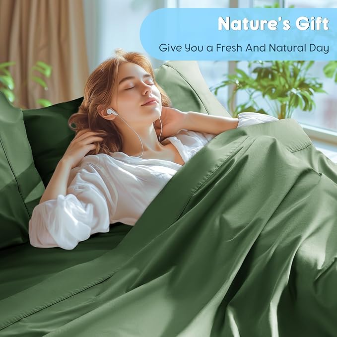 SONORO KATE 100% Egyptian Cotton Sheets Set - 1000 High Thread Count, Luxury 5-Star Hotel Sateen Bed Sheets, Soft, Breathable Long Staple Sheets, Fit up to 16" - 4 PC (Olive Green,Queen)