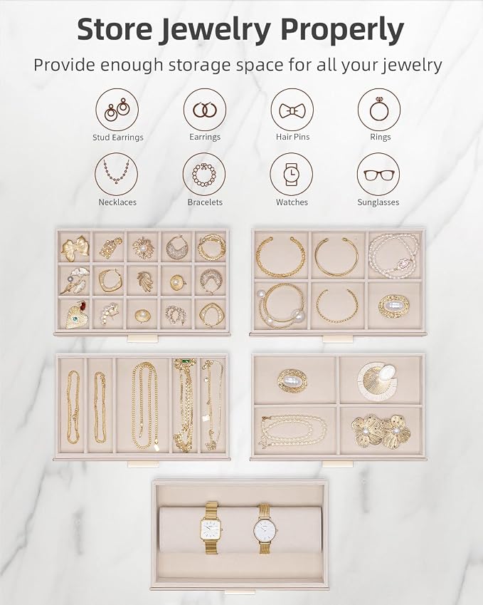 VLANDO 6 Layer Large Jewelry Box - Jewelry Holder Organizer, Jewelry Box Organizer for Drawer Necklace Ring Bracelet and Watch, Birthday Gift for Loved Ones - Toffee - Image 3