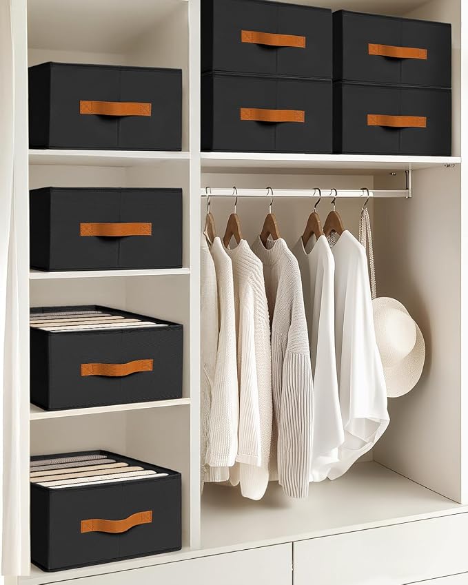 Homsorout Closet Organizers and Storage - Fabric Clothes Organizer with Handles, Foldable Jeans Organizer for Clothes, Drawer Organizer for Shirts, Bra, Sweater, Scarf, 4 Pack, Black - Image 8