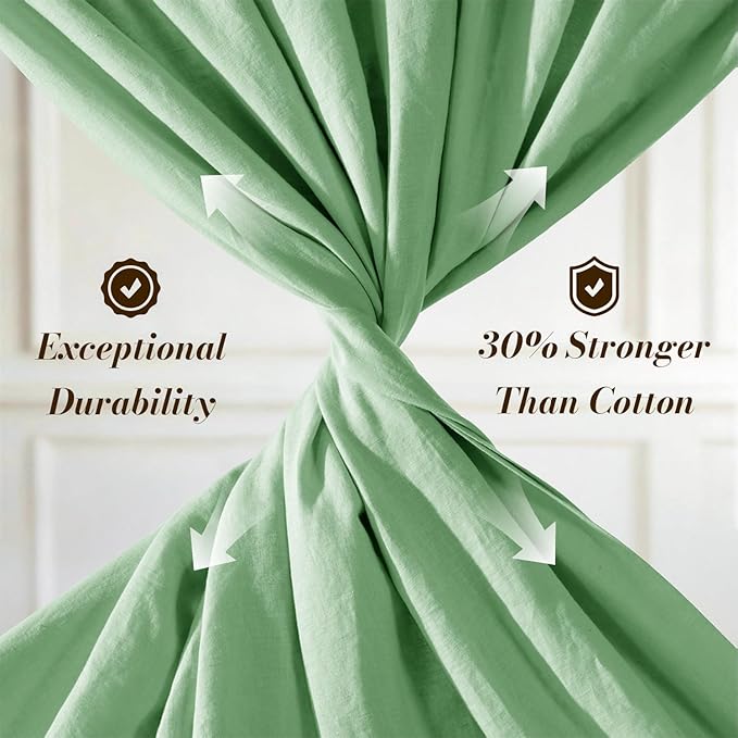 SONORO KATE 100% French Pure Linen Sheets, Breathable and Durable Linen King Size Sheets, Anti-Tear Linen Bed Sheets, Machine Washable, 16 Inch Deep Pocket - 4 Piece (Green, King)