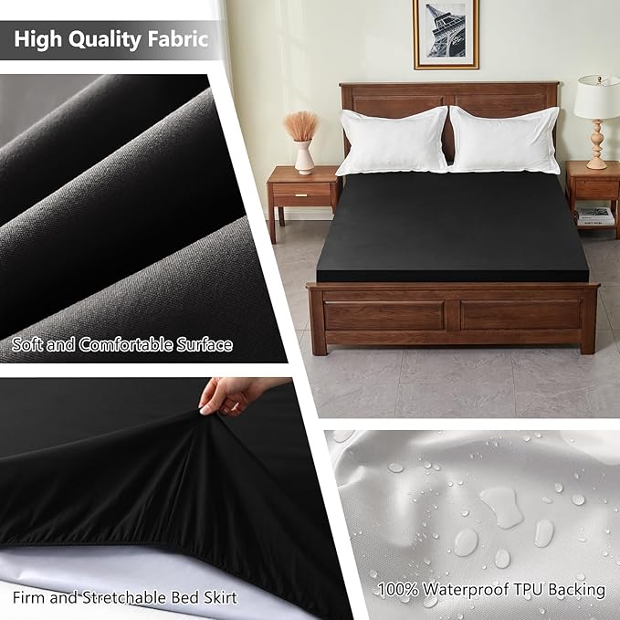 Full Mattress Protector Waterproof, Breathable Noiseless Bed Cover with Deep Pocket 6"-18", Machine Washable Mattress Cover Full for Bedroom, College Dorm, Hotel (Black, 54'' X 76'')