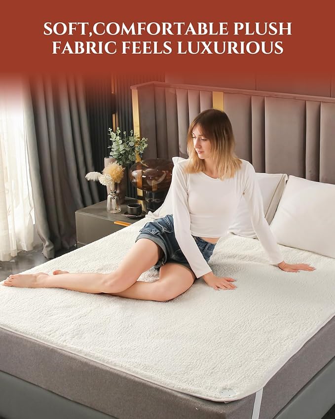 Heated Mattress Pad Queen Size – Electric Bed Pad with Dual Zone Control, Heated Mattress Cover, Thick Underblanket Sheet, Bed Warmer (07 Cream, 60" x 80")
