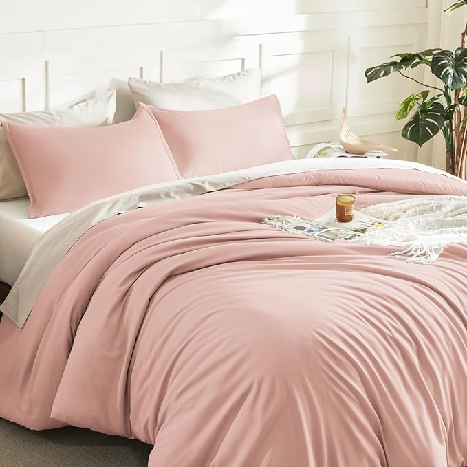 Litanika Comforters Twin XL Size Blush, 2 Pieces Lightweight Solid Bedding Set & Collections, All Season Fluffy Bed Set (68x92 Inches Comforter & 1 Pillowcase)