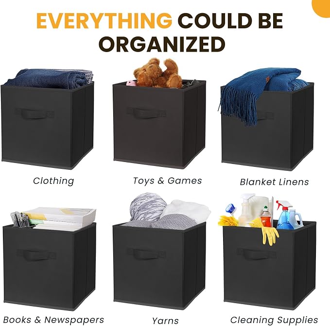 Large Storage Cubes- 13 Inch Cube Storage Bins for Organizing Shelves Kallax - Nursery Closet Organization Bins for Clothes Blanket - 10 Pack Collapsible Decorative Storage Box for Living Room (Black) - Image 4