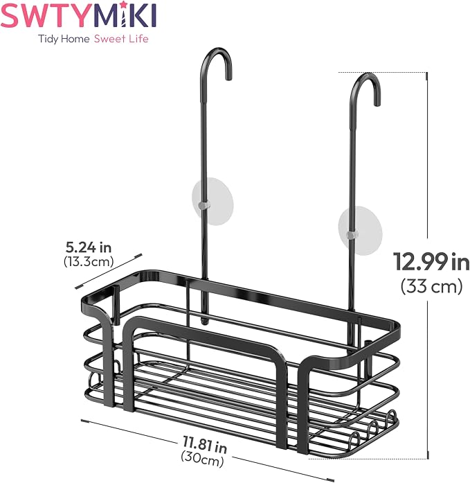 SWTYMIKI Shower Caddy Hanging Organizer - Over the Door Shower Caddy with 6 Hooks, 2 Installation Ways, Stainless Steel Rustproof Bathroom Organizer, Black - Image 8