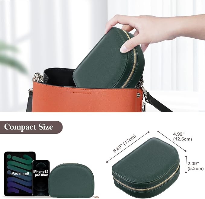 ProCase Travel Size Jewelry Box, Medium Portable Seashell-Shaped Jewelry Case, 2 Layer Jewelry Organizer in PU Leather for Women -Emerald - Image 6