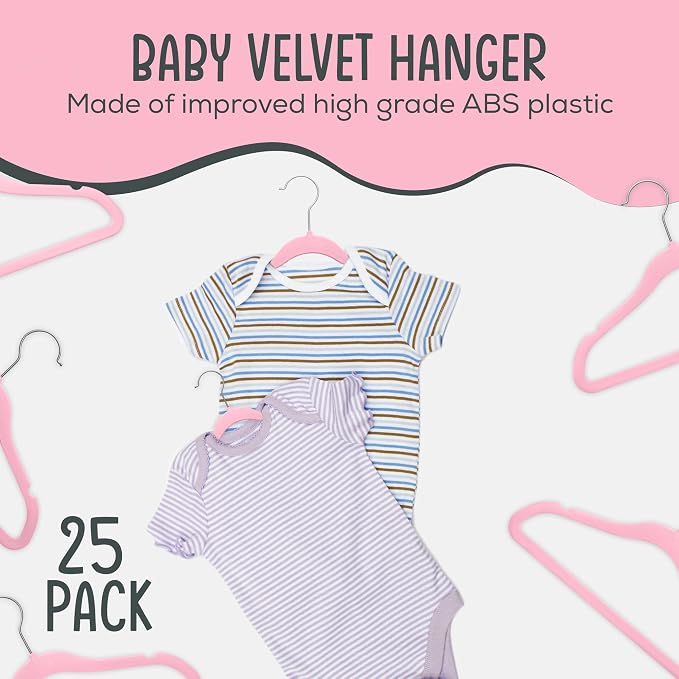 TechZoo 25 Premium Baby Velvet Hangers - 11.8 Inches Non-Slip & Ultra-Slim Baby Hangers for Space-Saving & Children Clothes - 360 Swivel Hook, Strong & Durable Infant & Toddler Clothes Hanger - Pink - Image 3