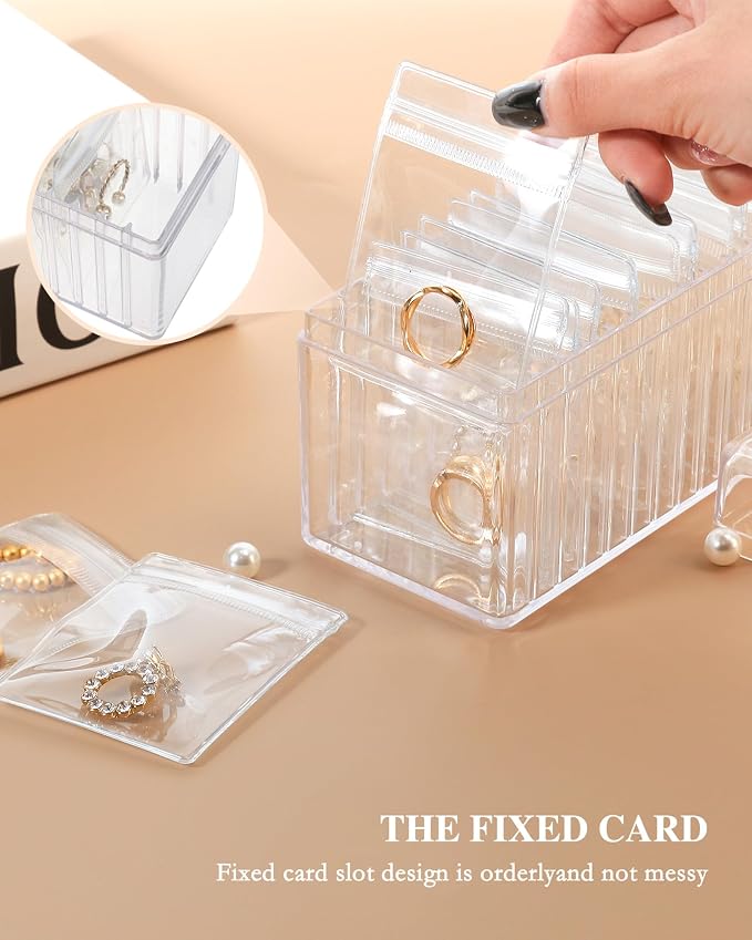 HOMEHIVE Acrylic Jewelry Box Organizer, Clear Jewelry Organizer and Storage with 20 Portable Anti Tarnish Jewelry bags, Travel Jewelry Case for Earrings/Rings/Necklaces Gifts for Women Girls, Clear - Image 3
