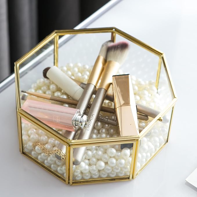 Glass Vintage Jewelry Box, Geometric Jewelry Display Organizer Box Vanity Lidded Box Home Decor Accent Decorative Box for Storage Trinket Rings Bracelet - Image 5