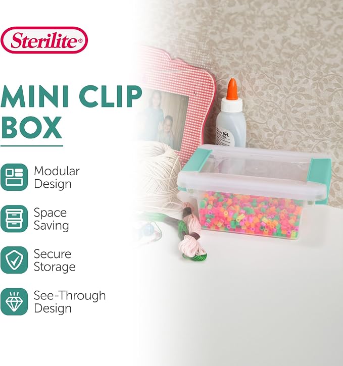 Sterilite 6-Pack Clip Box, Stackable Clear Plastic Bins with Latching Lids, Mini - Writing, Arts or Crafts Supplies Storage Containers for Home, Office, Classroom and Workshop Organization - Image 2