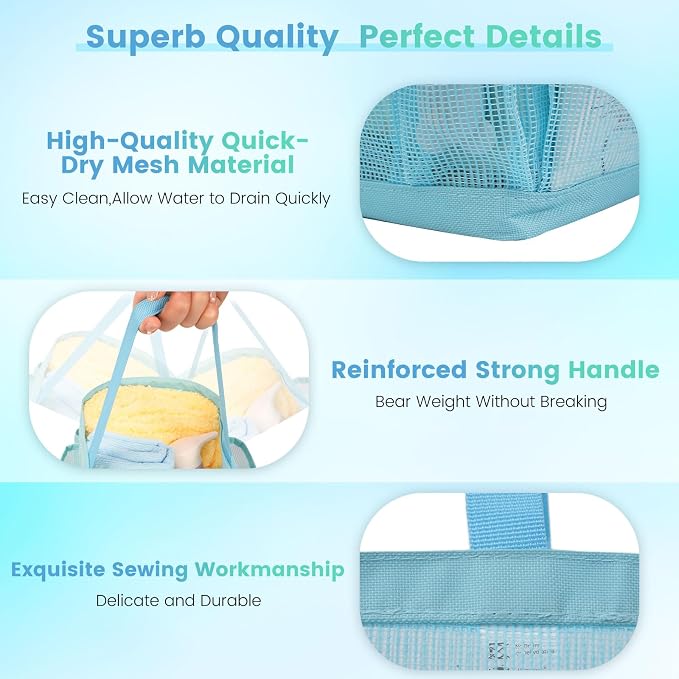 Shower Caddy Portable for College Dorm Room Essentials for Girls with 9 Pockets,Large-Capacity Shower Basket,Quick Dry Toiletry Tote Bag for Women,Outdoor Gym,Travel,Swim,Beach Camping Essentials-Blue - Image 3