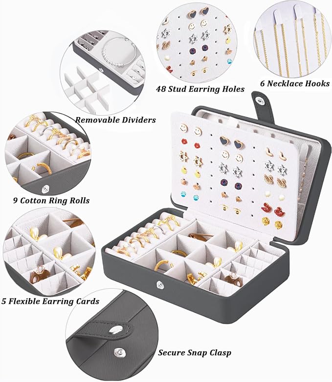 QBestry All-in-One Travel Jewelry Organizer for Women Black | Small Jewelry Box with 68 Earring Holes | Compact Portable Jewelry Case for Earrings, Rings, Necklaces | Perfect Gifts for Mom Wife Girls - Image 2