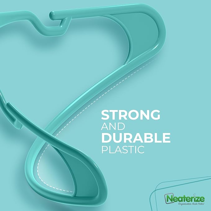 NEATERIZE Clothes Hangers Plastic 100 Pack for Adults - Plastic Hangers, The Perfect Coat Hanger and Space Saving Clothes Hangers for Closet - Aqua Hangers - Image 6