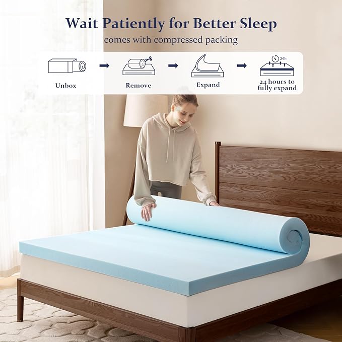 2 Inch Full Memory Foam Mattress Topper, Cooling Gel Infused Mattress Pad, Ventilated Bed Topper for Pressure Relief Back Pain, CertiPUR-US Certified-Blue