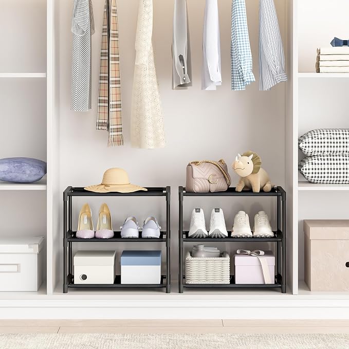 Autonomier 3 Tier Extra Small Shoe Rack (16.3" Wide), Narrow Stackable Shoe Shelf for Kids Toddler Adult, Ultra-Lightweight Shoe Rack Stand for Closet Dorm Bedroom Storage Organizer, Entryway - Image 7